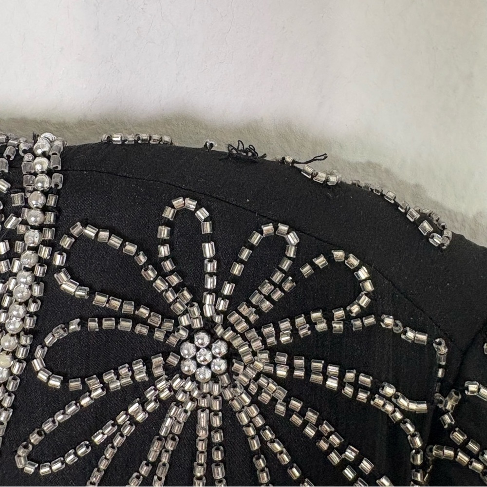 SCALA Embroidered Silk Formal Evening Jacket Silver Floral Beading - Picture 7 of 16